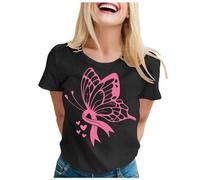 Cancro al seno - Maglietta da donna con nastro rosa a T Shirt da donna ottobre rosa maglietta a cuore nastro rotondo taglio top sensibilizzazione al cancro al seno di ottobre sciolto, Il nero #2, S