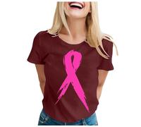 Cancro al seno, maglietta da donna, ottobre, rosa, maglietta da donna, con nastro rosa, taglia grande, sensibilizzazione al cancro al seno, ottobre, manica corta, a forma di cuore, con nastro rotondo