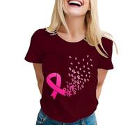 Cancro al Seno Ottobre Rosa T-shirt Donne Nastro Rosa Consapevolezza Del Cancro al Seno Ottobre Tunica Top di Grandi Dimensioni Elegante T-Shirt Casual Baggy Camicette Top S-XXL, Vino, XL