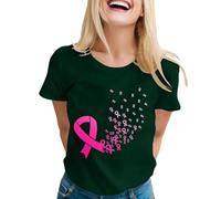Cancro al Seno Ottobre Rosa T-shirt Donne Nastro Rosa Consapevolezza Del Cancro al Seno Ottobre Tunica Top di Grandi Dimensioni Elegante T-Shirt Casual Baggy Camicette Top S-XXL, Blackish Green, S