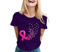 Cancro al Seno Ottobre Rosa T-shirt Donne Nastro Rosa Consapevolezza Del Cancro al Seno Ottobre Tunica Top di Grandi Dimensioni Elegante T-Shirt Casual Baggy Camicette Top S-XXL, Viola scuro, S