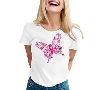 Cancro al Seno Ottobre Rosa T-Shirt, Nastro Rosa Consapevolezza del Cancro al Seno Ottobre Magliette, Donne di Grandi Dimensioni Girocollo Manica Corta T-shirt Casual Elegante T-shirt S-5XL, Z1*White