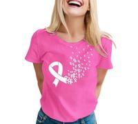 Cancro al Seno Ottobre Rosa T-Shirt, Nastro Rosa Consapevolezza del Cancro al Seno Ottobre Magliette, Donne di Grandi Dimensioni Girocollo Manica Corta T-shirt Casual Elegante T-shirt S-5XL, Rosa