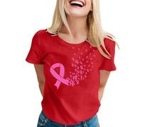 Cancro al Seno Ottobre Rosa T-Shirt, Nastro Rosa Consapevolezza del Cancro al Seno Ottobre Magliette, Donne di Grandi Dimensioni Girocollo Manica Corta T-shirt Casual Elegante T-shirt S-5XL, rosso