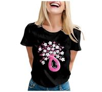 Cancro al seno T-shirt da donna ottobre rosa t-shirt donna nastro rosa maglietta sensibilizzazione al cancro al seno ottobre estate top cuore nastro t-shirt basic, Le Noir-a, XL