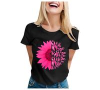 Cancro al seno T-shirt donna ottobre rosa t-shirt donna nastro rosa maglietta camicetta top consapevolezza cancro al seno ottobre estate casual, Le Noir-a, XL
