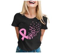 Cancro al seno T-shirt donna ottobre rosa t-shirt donna nastro rosa maglietta cuore nastro maglietta sensibilizzazione al cancro al seno ottobre estate top basic, Le Noir-a, S