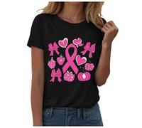 Cancro al seno T-shirt donna ottobre rosa t-shirt donna nastro rosa T shirt cuore nastro t-shirt consapevolezza cancro al seno ottobre manica corta rotonda taglio camicetta top, B-le nero, S