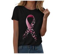 Cancro al seno T-shirt donna ottobre rosa t-shirt donna nastro rosa T shirt oversize consapevolezza cancro al seno ottobre estate sciolta camicetta top, Le Noir #1, L