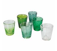 Bicchieri ACQUA set 6 in Vetro Superficie Lavorata A rilievo CANCUN , diametro 8 x h 10 cm 330 Ml colore multicolor sfumature verde verde