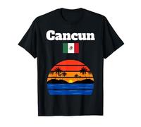 Cancun spiaggia souvenir palme oceano tramonto bandiera Messico Maglietta