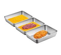 CANCYCC Set di 3 ciotole in acciaio inox, 25,5 x 20 x 5,5 cm, moderne, rettangolari, argento, grigliate, preparazioni, servire, casseruola, carne fritta, pesce