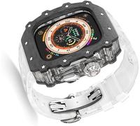 Canda di orologi in fibra di carbonio trasparente in gomma silicone in gomma , per la serie 9/8/7/6/5/4/SE , Strap sportivo in silicone di lusso+kit di custodia in fibra di carbonio , per 45 mm 44 mm