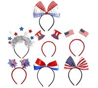 Cande patriottiche, fasce per il 4 luglio,Accessori per capelli bianchi e blu - di 7 cerchi di capelli patriottici per il 4 luglio Memorial Veterans Independence Day Parade, Faccing Favors