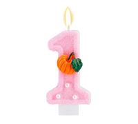 Candela 1 Compleanno, Glitter Decorazione per Torta a Forma di Zucca il Primo Compleanno Decorazione Festa a Tema Autunnale per Baby Shower Anniversario e Celebrazione (Rosa, Stile 1)