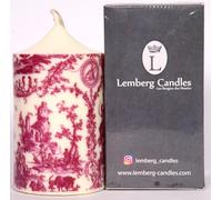 Candela 350 grammi stampata e profumata con licenza del Museo della Tela di Jouy - Libertà Americana 1783 Garnet Bianco