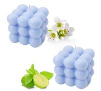 Candela a bolle | Candele artigianali naturali e profumate | Candele 100% vegane | Candele decorative sostenibili realizzate con cera di soia naturale | decorazione bohémien | 6 x 6 x 6 cm (2pc, blu)
