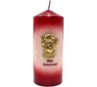 Candela a forma di angelo custode, candela da tavolo, candela decorativa, candela per battesimo, candela a forma di angelo custode dorato e scritta Mein Schutzangel, colore rosso bordeaux, altezza 15