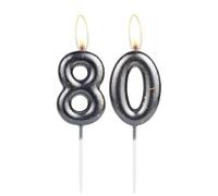 Candela a forma di numero 80° compleanno, colore nero chiaro scintillante, candela per torta di compleanno con numero 80, decorazione per torta di compleanno e cupcake, decorazione per anniversario di