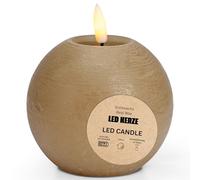 Candela a LED in vera cera con funzione timer e telecomando - Candela realistica fiamma tremolante bianco caldo Ø 10 x 9 cm - Candela di cera elettrica in beige come accogliente decorazione da tavolo