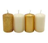 Candela a pilastro, candele dell'Avvento, candele a corona dell'Avvento, in oro e avorio, diverse sfumature di colore, dimensioni: 7 x 4 cm, 250 g, durata 4 x 10 h