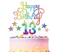Candela Arcobaleno Numero 10 per Torta di Compleanno, Candele Arcobaleno Metallizzate per Topper di Torta, Candela Felice 13° Compleanno, Candele per Torta Colorate e Topper di Torta per Ragazze e