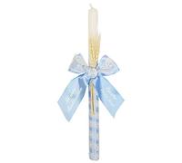 Candela bianca per il battesimo con “Il mio battesimo” ricamato PERSONALIZZATO con NOME e DATE. Modello Paris. Vari colori disponibili (Celeste)