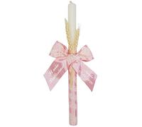 Candela bianca per il battesimo con “Il mio battesimo” ricamato PERSONALIZZATO con NOME e DATE. Modello Paris. Vari colori disponibili (Rosa)