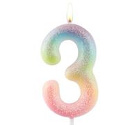 Candela colorata glitterata per il 3° compleanno, numero 3 di compleanno, topper per torta per ragazze e donne, decorazioni per feste a tema colorato glitterato, forniture regalo di compleanno