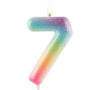 Candela colorata glitterata per il 7° compleanno, numero 7 di compleanno, topper per torta per ragazze e donne, decorazioni per feste a tema colorato glitterato, forniture regalo di compleanno