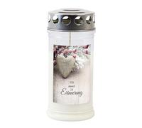 Candela commemorativa a forma di cuore in legno/inverno, 70-90 ore, lunga durata, 100% olio vegetale, bianco con coperchio dorato, TLB