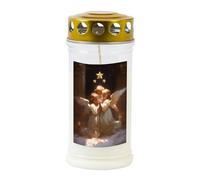 Candela commemorativa con tre angeli, durata 70-90 ore, lunga durata, 100% olio vegetale, bianco con coperchio dorato, TLB