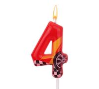 Candela Compleanno a Tema Auto Corsa, Candela Rossa con Numero a Forma Fulmine Decorazioni Perfette per Torte e Decorazioni per Feste Compleanno Anniversario e Tema(Numero 4)