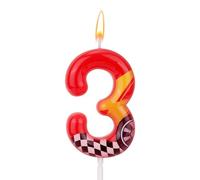 Candela Compleanno a Tema Auto Corsa, Candela Rossa con Numero a Forma Fulmine Decorazioni Perfette per Torte e Decorazioni per Feste Compleanno Anniversario e Tema(Numero 3)