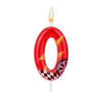 Candela Compleanno a Tema Auto Corsa, Candela Rossa con Numero a Forma Fulmine Decorazioni Perfette per Torte e Decorazioni per Feste Compleanno Anniversario e Tema(Numero 0)