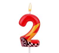 Candela Compleanno a Tema Auto Corsa, Candela Rossa con Numero a Forma Fulmine Decorazioni Perfette per Torte e Decorazioni per Feste Compleanno Anniversario e Tema(Numero 2)