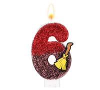 Candela Compleanno a Tema Magico Mago, Candela con Numero Glitterato a Tema Scopa Magica con Paillettes Topper Torta Ispirata Mago per Decorazioni per Feste di Compleanno Bambini (Numero 6)