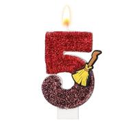 Candela Compleanno a Tema Magico Mago, Candela con Numero Glitterato a Tema Scopa Magica con Paillettes Topper Torta Ispirata Mago per Decorazioni per Feste di Compleanno Bambini (Numero 5)
