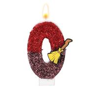 Candela Compleanno a Tema Magico Mago, Candela con Numero Glitterato a Tema Scopa Magica con Paillettes Topper Torta Ispirata Mago per Decorazioni per Feste di Compleanno Bambini (Numero 0)