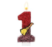 Candela Compleanno a Tema Magico Mago, Candela con Numero Glitterato a Tema Scopa Magica con Paillettes Topper Torta Ispirata Mago per Decorazioni per Feste di Compleanno Bambini (Numero 1)