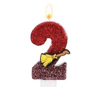 Candela Compleanno a Tema Magico Mago, Candela con Numero Glitterato a Tema Scopa Magica con Paillettes Topper Torta Ispirata Mago per Decorazioni per Feste di Compleanno Bambini (Numero 2)
