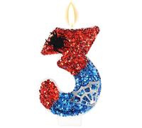 Candela Compleanno a Tema Ragno, Candela Numero di Paillettes Rosse e Blu con Decorazioni Ragno e Ragnatela per Festa Compleanno Festa Tema Decorazione Topper Torta(Numero 3)