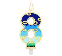 Candela Compleanno Blu & Oro, Numero Candela Tema Cartone Decorazione Torta Festa per Bambini Ragazzi Ragazze Baby Shower (Numero 8)