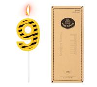 Candela Compleanno Cantiere, Gialle e Nere a Strisce Candeline Numerate Compleanni Divertente Decorazione Torta per Ragazzi Forniture Decorazione Festa Compleanno a Tema Cantiere (Numero 9)
