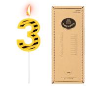 Candela Compleanno Cantiere, Gialle e Nere a Strisce Candeline Numerate Compleanni Divertente Decorazione Torta per Ragazzi Forniture Decorazione Festa Compleanno a Tema Cantiere (Numero 3)