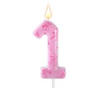 Candela Compleanno Fiocco Rosa, Elegante Candela Numero Tema Fiocco Topper per Torta Compleanno per Donne Ragazze Feste Tema Principessa Matrimonio Decorazioni Anniversari (Numero 1)