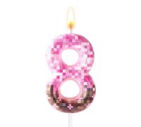 Candela Compleanno Pixel, Candela Compleanno Premium a Tema con Stampa Pixel Rosa per Bambine Decorazione Torta a Tema Rosa Adatta per Giochi Matrimoni Feste Anniversario (Numero 8)