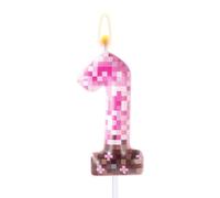 Candela Compleanno Pixel, Candela Compleanno Premium a Tema Pixel Rosa Decorazione Torta a Tema Rosa Adatta per Baby Shower Matrimonio Decorazioni Feste Giochi (Numero 1)