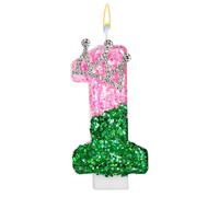 Candela Compleanno Rosa e Verde, Candela Numero di Paillettes Rosa e Verde con Decorazione Corona Strass per Feste Compleanno Matrimoni Anniversari Decorazioni(Numero 1)