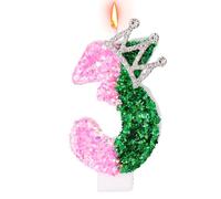 Candela Compleanno Rosa e Verde, Candela Strega con Glitter Numero con Corona Decorazione Topping per Compleanno Festa a Tema Strega (Numero 3)